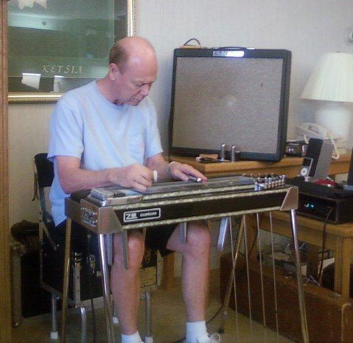 Tom Brumley, the day he received his restored ZB steel guitar from Steel Guitar East